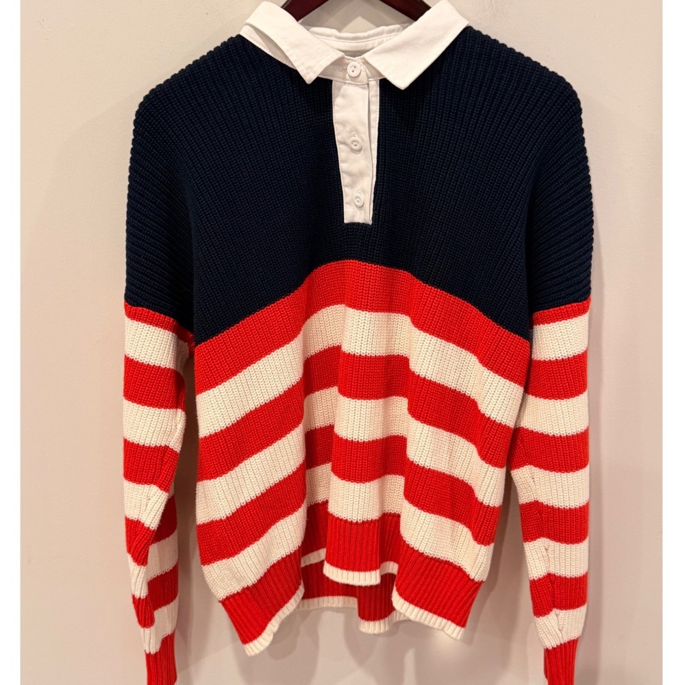 Lands' End Kids Rugby Sweater Youth L 14/16 USA Flag Americana Patriotic NWOT